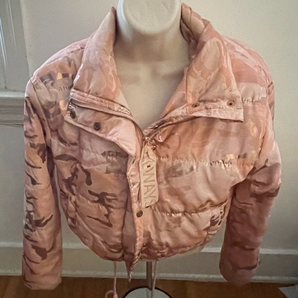 Ashley by 26 International pink reflective full zip cropped puffer coat, size S